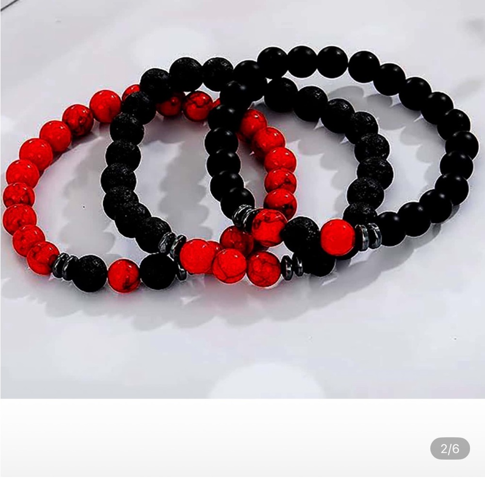 Red and Black Beaded Bracelets Set